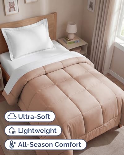 Image of Twin Size, Mauve Alternative Down Comforter - Warm, Lightweight & Breathable Hotel Quality Bedding Set for Men, Women, Kids and Teens - All Season Oversized Cooling Microfiber Duvet Insert Comforter
