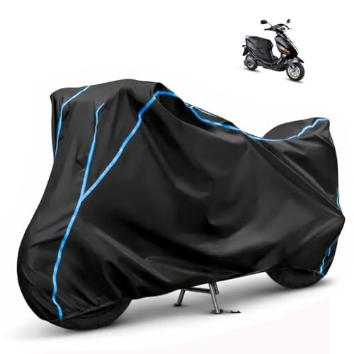 Image of Compatible with Hero Electric Cruz Li Waterproof Two Wheeler Scooter Body Cover Water Resistant, Heavy Duty, UV Rays, Dust & Scratch Protection for All-Modal & Variants (Black,Sky Blue Piping)