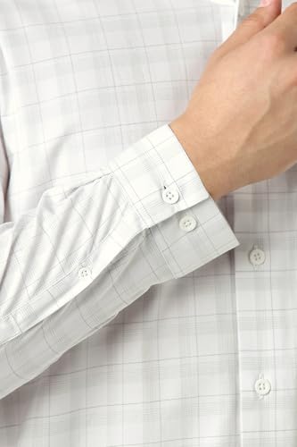 Image of Peter England Men's Classic Wonder Fabric Checkered Slim Fit Formal Shirt | Cotton Rich | Pin Point Oxford