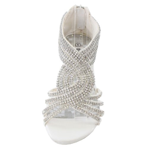 Delicacy Womens Angel-37 Strappy Rhinestone Dress Sandal Low Heel Shoes,White,11 #TOP2