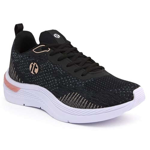 Tênis Esportivo Feminino Amortecedor Gel Caminhada Academia (Preto/Bege, BR, Adulto, Numérico, 34)