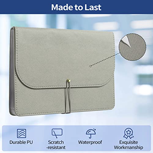 Sooez 24 Pockets Accordion File Organizer, Letter Size, Durable Leather Expanding File Folder, Paper Bill Tax Receipt Organizer, Large Capacity Document Holder With Blank Labels, Light Gray #TOP1
