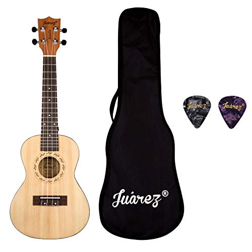 Juarez Estrélla 23 Concert Ukulele, Spruce Top, Mahogany Back & Side, ABS Binding Aquila Italian Strings, Black Diecast Machine, Rosewood Fretboard & Bridge with Gig Bag, 2 Picks, Natural