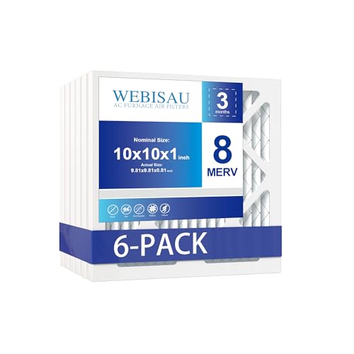 WEBISAU 10x10x1 Air Filter MERV 8 MPR 600 6Pack Furnace Filters Pleated HVAC AC Furnace Air Filters Air Conditioner Filters (Exact size: 9 3/4x9 3/4x3/4)