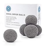 Wool Dryer Balls 6-Pack, XL Size, 100% Organic New Zealand Wool, Reusable and Handmade. Natural Fabric Softener, Reduce Wrinkles and Decrease Drying Time (Grey)