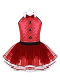 TiaoBug Vestido Maillots Niña de Danza Ballet con Tutú Vestido de Gimnasia Patinaje Artistico Sobre el Hielo Disfraz Bailarina Infántil Lentejuelas Rojo 11-12 años