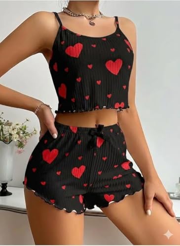 Image of SGC SWEDEN Women's Babydoll Lingerie Set with Boyshorts Panty, Cotton Blend, Multi-Colour, Free Size, 30-36 Inches, Adjustable Straps