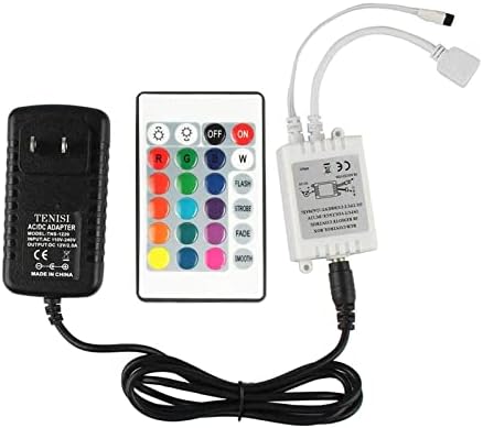 GALYGG 24 Key IR Remote Controller Wireless, Rectifier Control Box, DC 12V 2A Power Supply Plug Adapter for 2835 3528 5050 RGB LED Strip Lights Flexible Tape Lighting