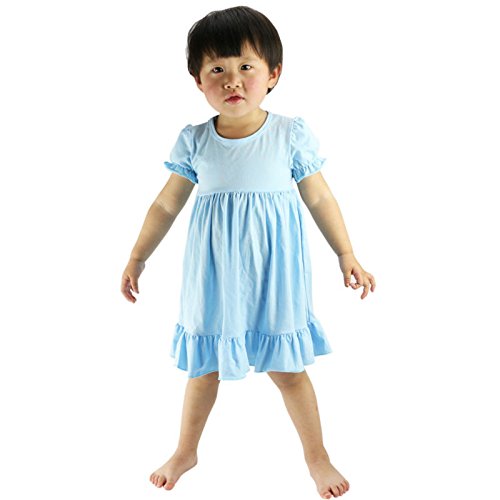 Wennikids Little Baby Girls' Short Sleeve Cotton Princess Dress Medium Light Blue #TOP2