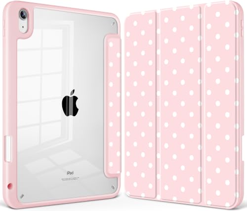 Tuiklol Case for iPad 11 inch (A16 Chip) 2025 Gen 11th / iPad 10.9 inch 2022 10th Gen, Buit in Pencil Holder with Shockproof Cover Clear Transparent Back Shell Auto Wake/Sleep,Spot-Pink