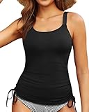 Women Tankini Top Only - Tummy Control Bathing Suit Top 2025 Modest Swim Tank Top Swimsuits No Bottom Black L