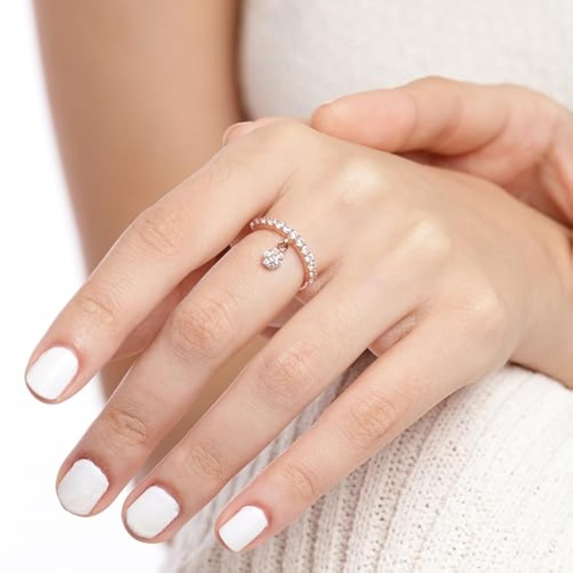 925 Sterling Silver CZ Drop Rose Ring with 925 Hallmark