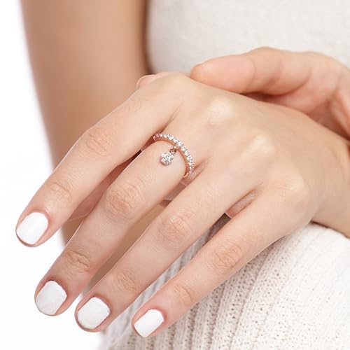 925 Sterling Silver CZ Drop Rose Ring with 925 Hallmark
