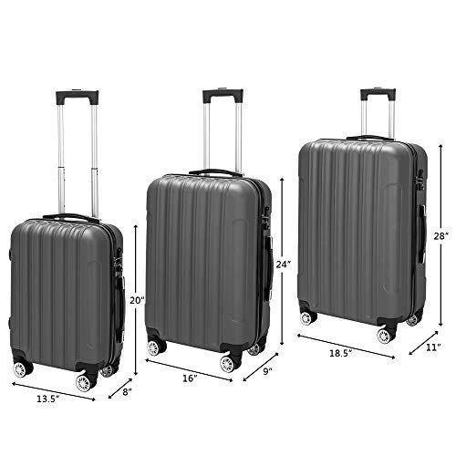 3-Piece Hardshell Luggage Set,ABS Material, 20/24/28 Inch, 360° Silent Wheels, Telescopic Handle, Travel Suitcases with Strong Bearing Capacity (Dark Gray)3