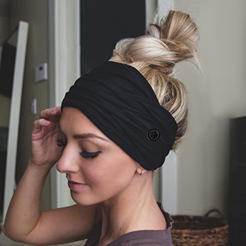 Terse 2 Packs Headbands With Buttons For Mask Ear Savers 7’’ Extra Wide Non Slip Nurse Headband For Women Men Doctors Black Elastic Ears Protector Head Bands Sweatband Hair Accessories… thumb #2