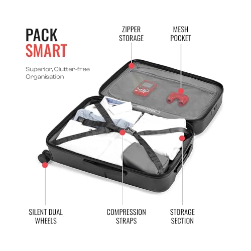 Image of Urban Jungle by Safari Medium, The Caliber (65cm) Trolley, 70L Capacity Hard Sided Polycarbonate Suitcase, TSA Lock, Anti Theft Zipper, 8 Silent Spinner Wheels (Carbon Black)