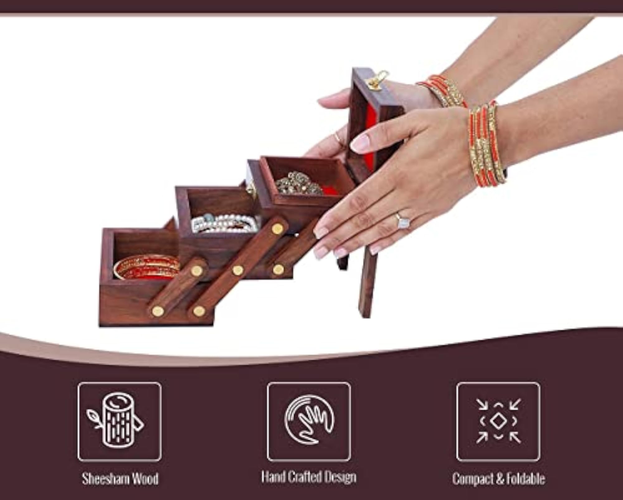 Wooden Jewellery Box with Expandable Compartments