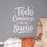 Vinilo Decorativo de Pared con Frase Motivadora en Español "Todo Comienza con un Sueño", Pegatina Adhesiva para Decoración del Hogar, Oficina o Estudio (Blanco, 27 x 20 cm)