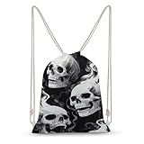 Jubonexis Sac  dos lger en toile avec cordon de serrage Motif crnes Noir et blanc Pour homme et femme