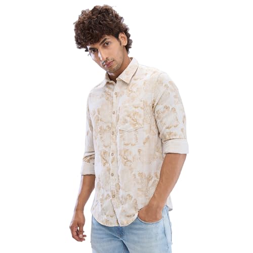 Image of Spykar Men Cotton Blend Full Sleeve Slim Fit Printed Shirts