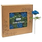 Bright Creations 136-Piece Artificial Flowers Crafting Kit with 60 3-Inch Foam Roses, 60 Stems, and 16 Plastic Leaf Bundles for Table Centerpieces, Faux Floral Arrangements, and Fake Bouquets (Blue)