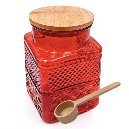 Coriario 60oz Glass Jar with Scoop Red Glass Canisters with Airtight Lid