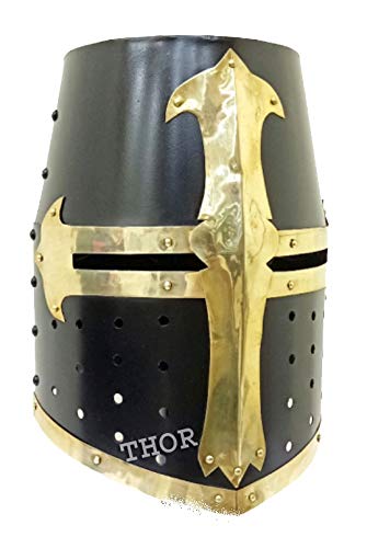 THOR INSTRUMENTS Medieval Crusader Halloween Templar Knight Helmet With Black Finish Brass Design Rustic Vintage Home Decor Gifts