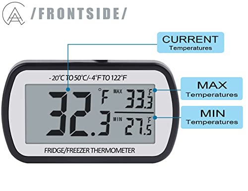 AEVETE Refrigerator Thermometer Digital Fridge Freezer Thermometer with Magnetic Back Large LCD, No Frills Easy to Read (Black-4 Pack) by AEVETE - Image 2
