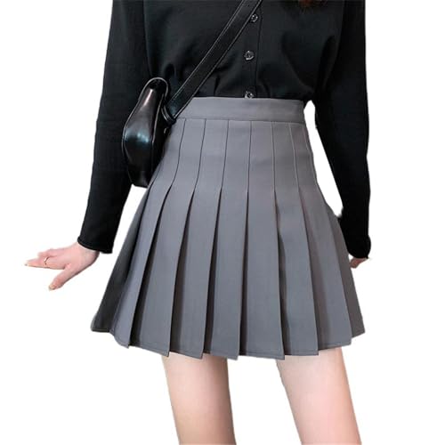 Women's Lace Trim High Waisted Wool Pleated Skirt A-Line