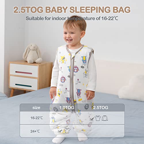 baby winterslaapzak kinderslaapzak 2,5 tog met poten Biologische katoenen slaapzak verschillende maten vanaf de geboorte tot 3 jaar oud(Monster S: 27-32in/6-18maanden) - Afbeelding 8