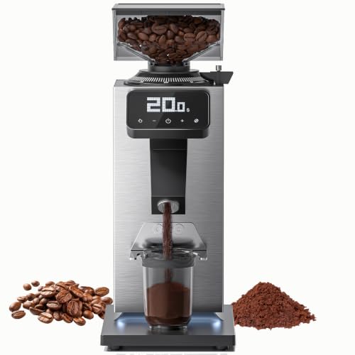 AMZCHEF Commercial Flat Burr Espresso Bean Grinder, Black&Silver