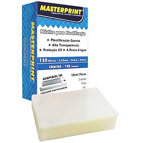 Plástico para Plastificação Crachá 59x86mm 125 micras 0,05mm Pouch Film Masterprint com 100 lâminas