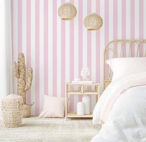 Cohoo Home Pink and White Peel and Stick Wallpaper Striped Cute 11.8"x78.7" — view 6