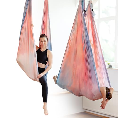 Yosana Hängematte | Komplettset inkl. Befestigung | TÜV geprüft | Nylon Tuch 5m x 2,6m (Bunte Wolken (1 Set))