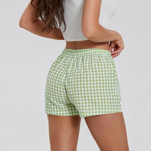 Image of Womens Boxer Shorts Y2k Lounge Pj Shorts Low Rise Striped Pajamas Sleep Lounge Plaid Gingham Micro Short Pants