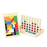 Building Blocks Puzzle Brain Teaser Toy Jigsaw Puzzle and Wooden 4 in a Row Connect Game Set Family
