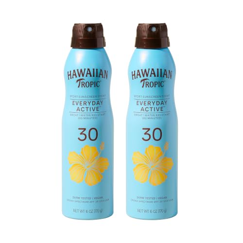 Hawaiian Tropic Everyday Active Clear Spray Sunscreen SPF 30| Hawaiian Tropic Sunscreen Spray SPF 30 Sunblock Oxybenzone Free 6oz each Twin Pack
