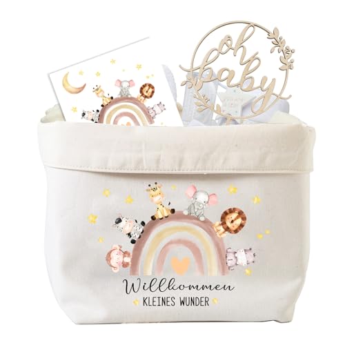 Windeltasche Junge Mädchen, Babygeschenke zur Geburt, Baby Windeltorten Tasche + CakeTopper aus Holz + Karte + Umschlag, Babygeschenk für Neugeborenen Babyparty