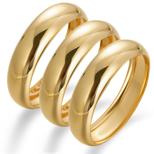 Image of Chunky Gold Bangle Bracelets for Women, Dainty 14k Gold Plated Big Stackable Bangles Set, Trendy Statement Cuff Bracelet Stack Fashion Jewelry Gifts