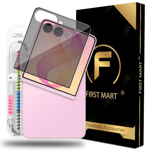 Image of FIRST MART Privacy Tempered Glass for Samsung Galaxy Z Flip 8 & Samsung Z Flip 7 With Cable Guard & Installation Kit | Anti-Spy 9H Screen Protector, Edge-to-Edge, Case-Friendly | Black