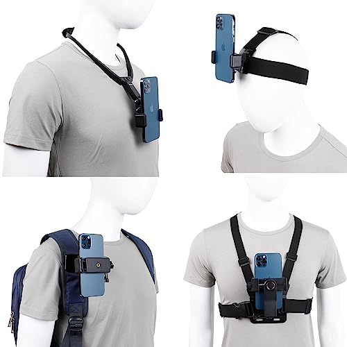 Image of PellKing Phone First-Person Perspective Shooting Mounting,Accesssory Kit with Chest Mount /Head Strap /Neck Holder /Backpack Strap Mount,for iPhone Samsung Oneplus and GoPro Action Camera More