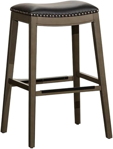 Miniatura 37 de DTY Indoor Living Durango - Taburete de cuero regenerado, taburete de mostrador de 24 pulgadas, acabado espresso, asiento de cuero negro Acabado