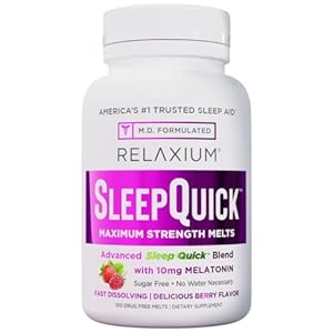 Relaxium Sleep Quick Maximum Strength Melts, Fast Acting Sleep Aid with 10 mg Melatonin, Drug Free Dietary Supplement, Vegan, Gluten Free, Made in USA, 100 Servings, Berry Flavor