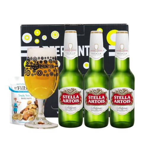Stella Artois Belgian Premium Lager Gift 3 Pack with Branded Glass - 4.6% ABV - Premium Selection Gifts For Him For Her Christmas Birthdays Fathers Day