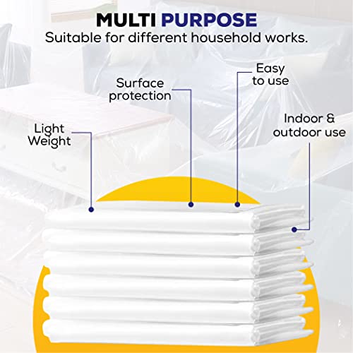 Painters Plastic Sheeting, Plastic Drop Cloths for Painting, 9 x 12 Feet Paint Drop Cloth Tarp, Clear Plastic Tarp Cover, 1 Mil Thick Plastic Sheeting, Ideal for Multi-Purpose Use (3 Pack)