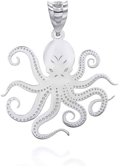 10K or 14K White Gold Polished Marine Life Octopus Pendant Necklace - Choice of Pendant Only or Chain Length
