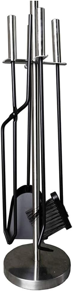 Stainless Steel Fireplace Tool Set, 5 Piece Fireside Companion Set Tongs Poker Brush Shovel and Stand, Height 66 Cm