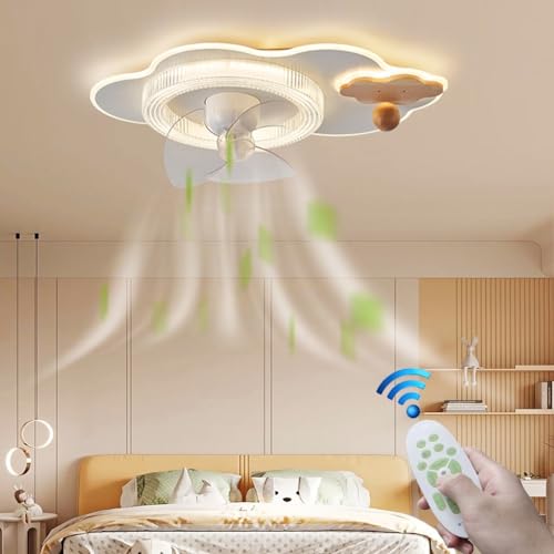 SYAXVOM Ventilador con luz para habitación Infantil, silencioso, de Techo, con diseño de Nube Creativa, Control Remoto, para niños y niñas, para restaurantes y Estudios.