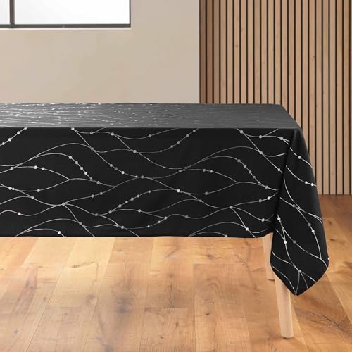 Douceur d'Intérieur, Nappe de Fête Rectangle (140 x 240 cm) Firmament Noir/Argent, Microfibre...