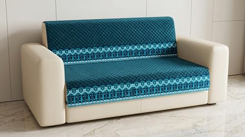 Image of KINGLY Sofa Cover 3 Seater Fully Covered | Stretchable Anti-Slip Slipcover | Washable Furniture Protector | Teal Blue | Set of 2 | Seat & Back |